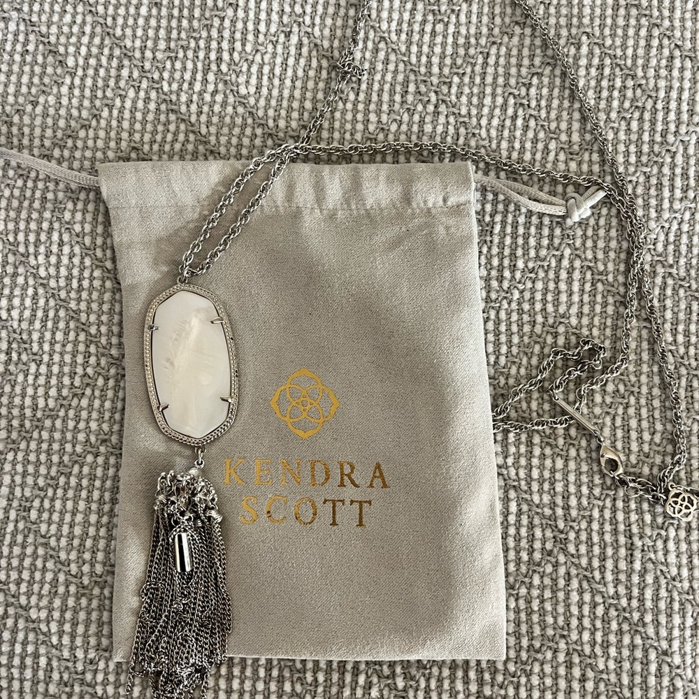 Long Kendra Scott Long White and Silver Tassel Necklace